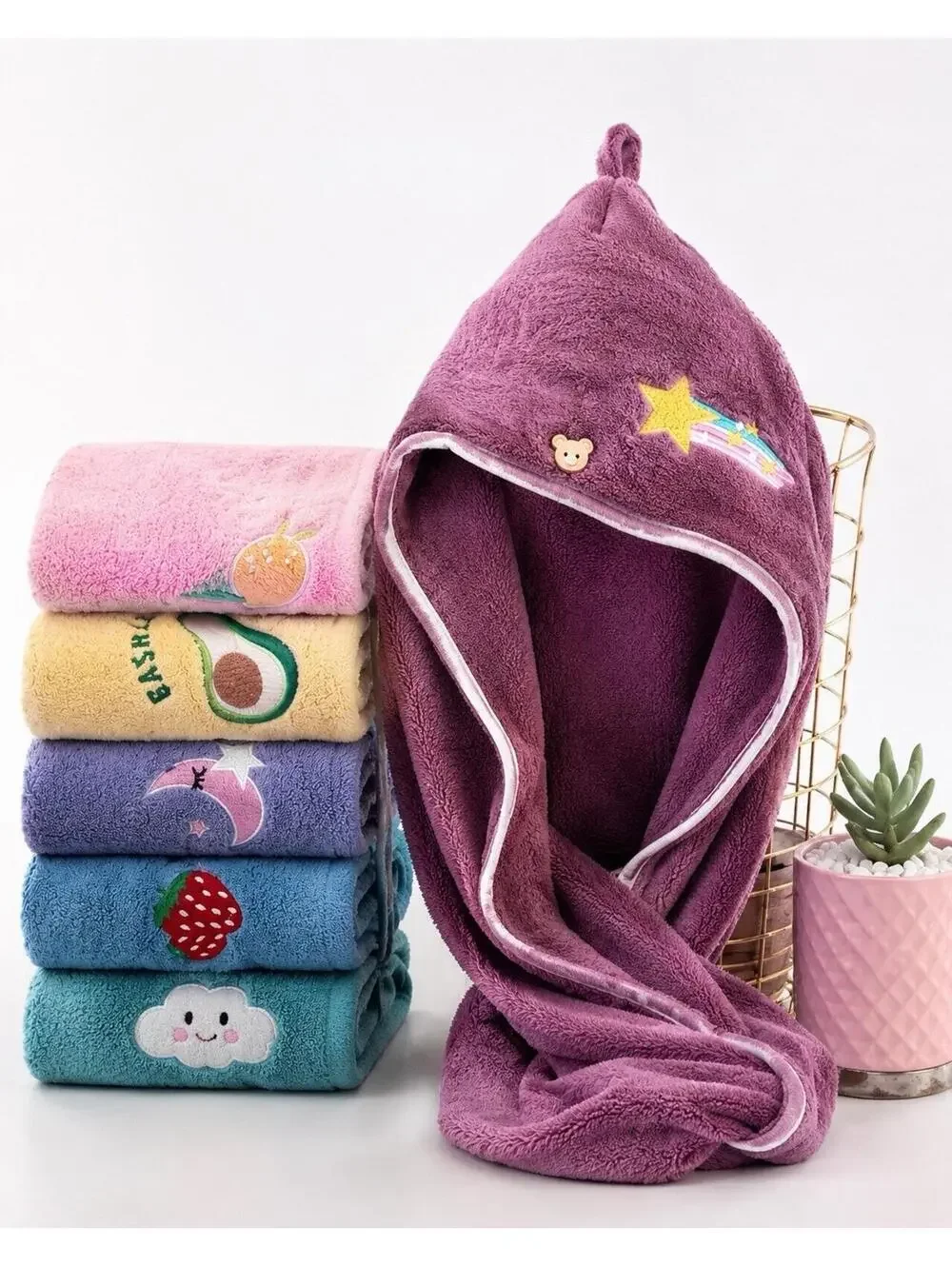 SET OF 4 ASSORTED COLOR UNISEX HAIR TOWEL MICROFIBER SUPER ABSORBENT